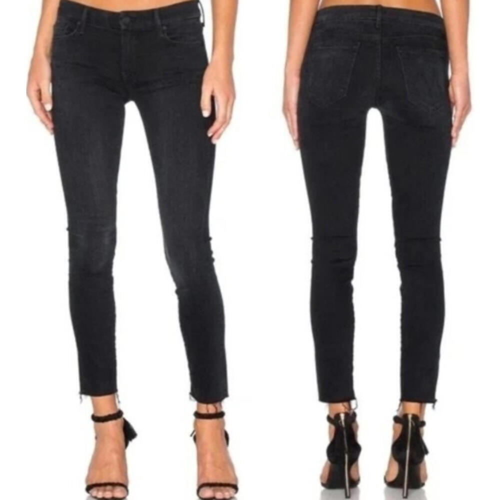 MOTHER Black Ankle Crop Skinny Jeans